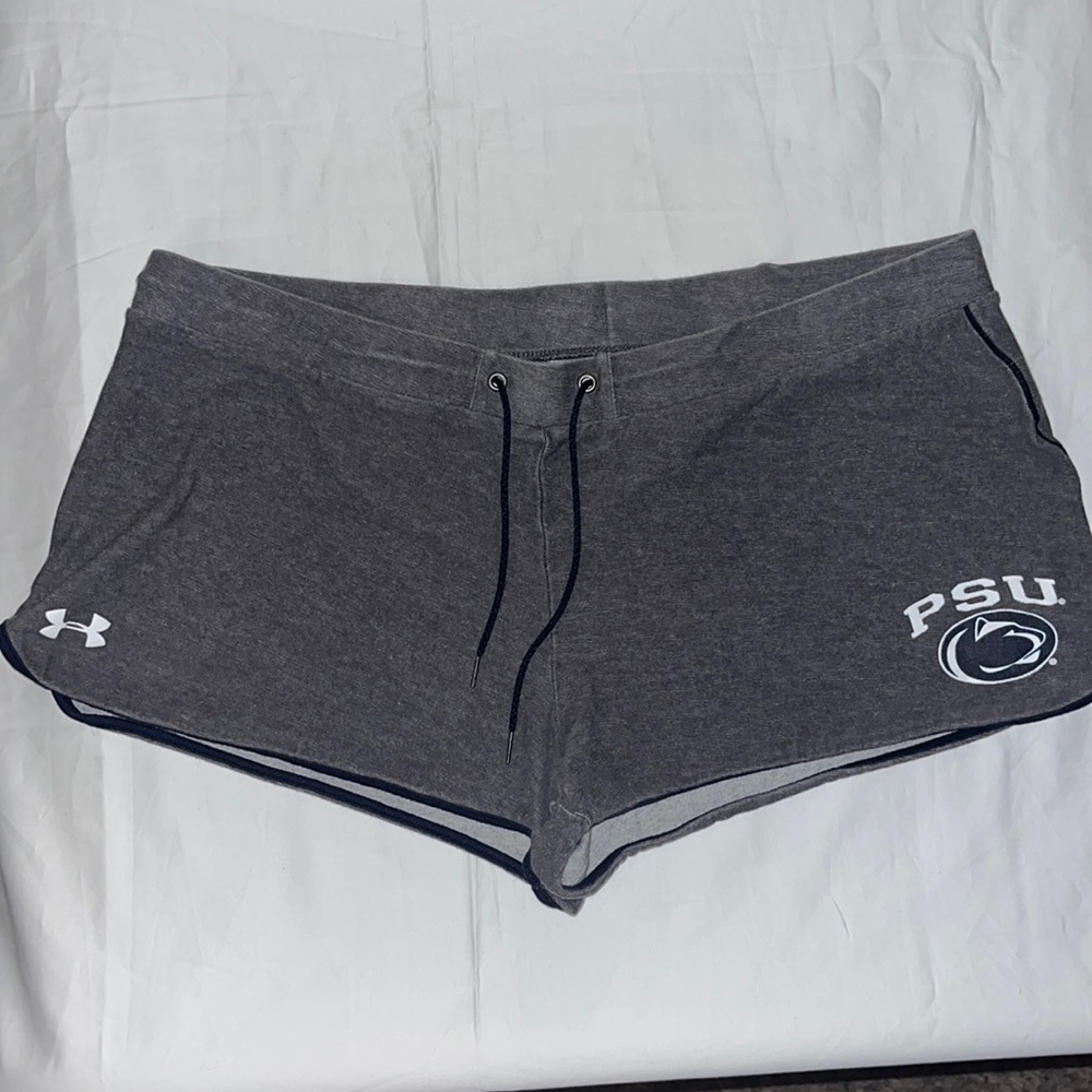 Under Armour Sz Lg Semi Fitted Dark Gray Navy Blue PSU Drawstring Sweat Shorts